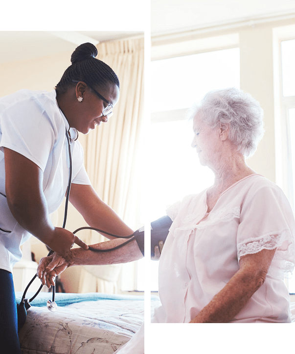 medical staff checking blood pressure of her patient