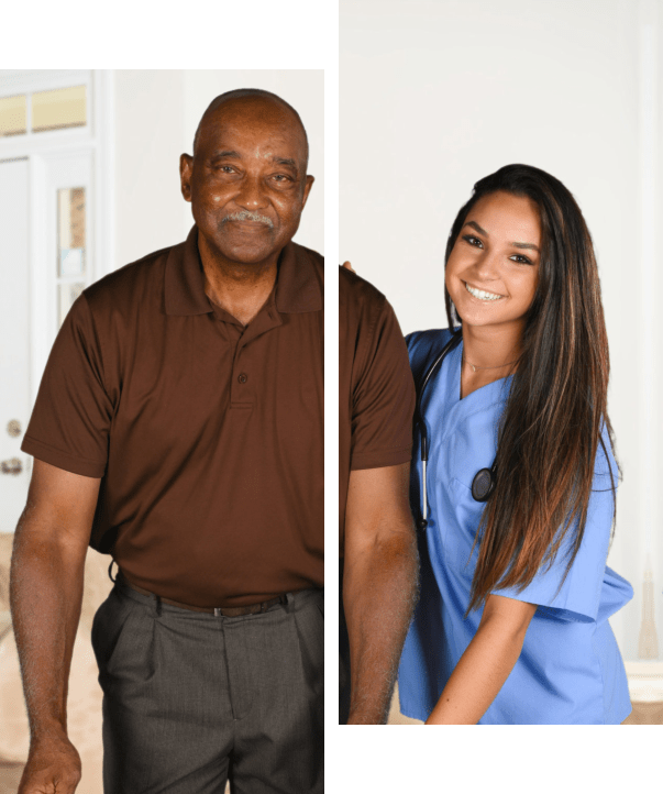 disabled senior assisted by his medical staff